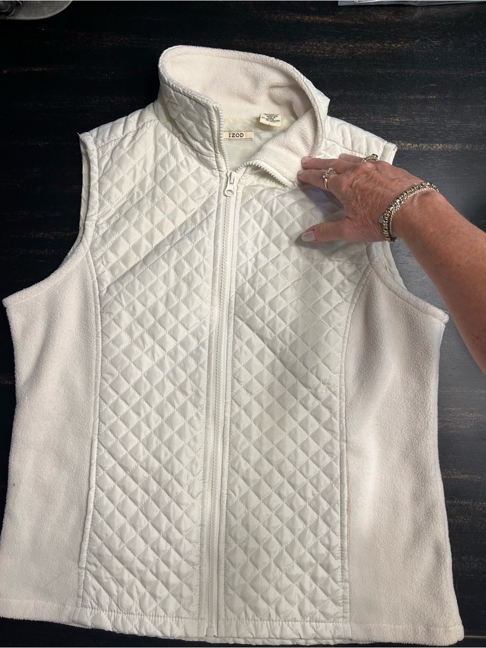 Izod Cream Quilted Front Fleece Vest